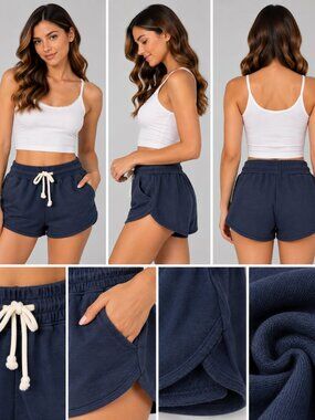 Aerie Blue Cotton Knit Drawstring Lounge Sweat Shorts S